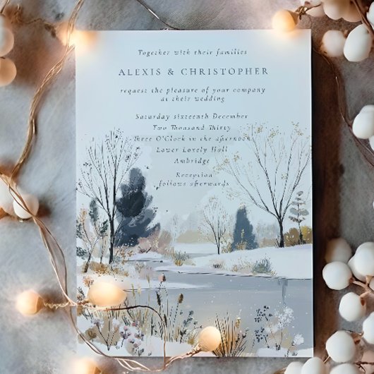 Invitation Mariage moderne du lac d'hiver