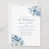 Invitation Mariage moderne Dusty Blue and White Flowers (Devant)