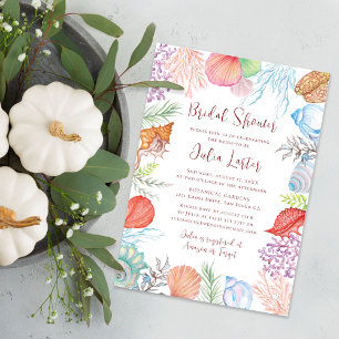 Invitation Mariage Moderne Dusty Blue Coquillage Plage Baby S
