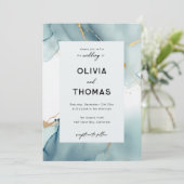 Invitation Mariage moderne Dusty Blue élégant Frame Beach Fra (Debout devant)