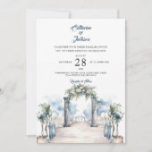 Invitation Mariage moderne Dusty Blue et Aqua Beach (Devant)