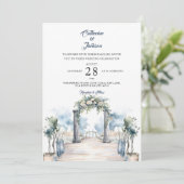 Invitation Mariage moderne Dusty Blue et Aqua Beach (Debout devant)