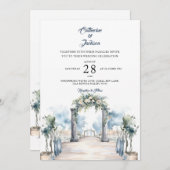 Invitation Mariage moderne Dusty Blue et Aqua Beach (Devant / Derrière)