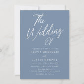 Invitation Mariage moderne Dusty Blue Script (Devant)