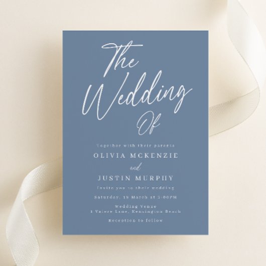 Invitation Mariage moderne Dusty Blue Script