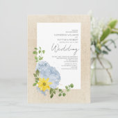 Invitation Mariage moderne Dusty Blue Sunflower Floral Boho (Debout devant)