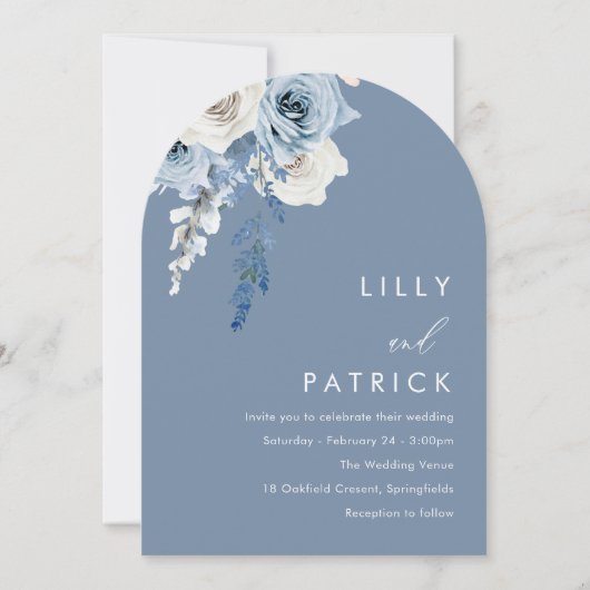 Invitation Mariage moderne Dusty Blue & White Boho Arch (Devant)