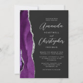 Invitation Mariage Moderne Écriture Agate Argent Violet (Devant)