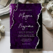 Invitation Mariage Moderne Écriture Argent Agate Violette