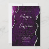 Invitation Mariage Moderne Écriture Argent Agate Violette (Devant)