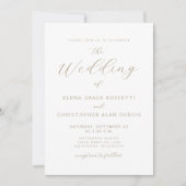 Invitation Mariage Moderne Écriture Dorée Blanche (Devant)