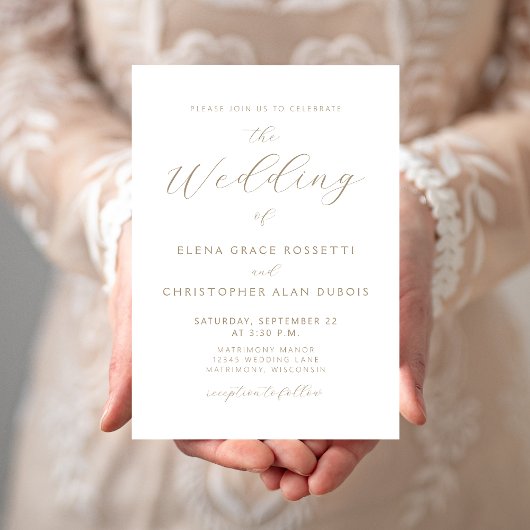 Invitation Mariage Moderne Écriture Dorée Blanche