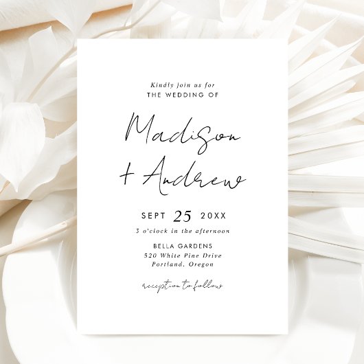 Invitation Mariage Moderne Écriture Manuscrite Noire