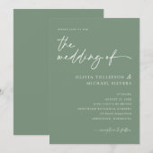 Invitation Mariage Moderne Écriture Manuscrite Vert Sauge (Devant / Derrière)