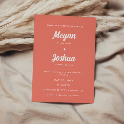 Invitation Mariage Moderne Écriture Rose Corail