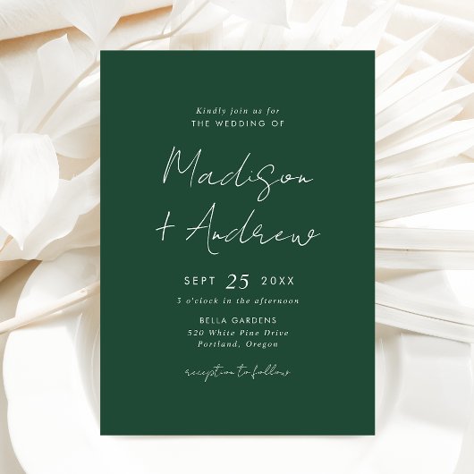 Invitation Mariage Moderne Écriture Verte Décontractée