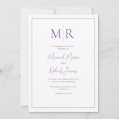 Invitation Mariage Moderne Élégant à Monogramme Violet (Devant)