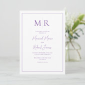 Invitation Mariage Moderne Élégant à Monogramme Violet (Debout devant)
