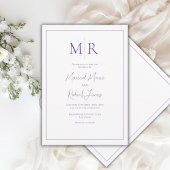 Invitation Mariage Moderne Élégant à Monogramme Violet