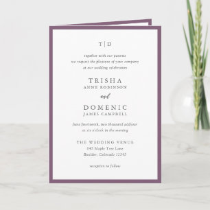 Invitation Mariage Moderne Élégant à Monogramme Violet
