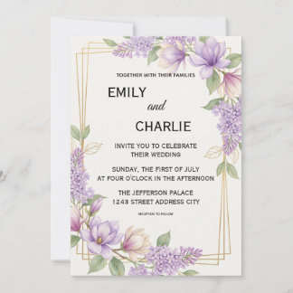 Invitation Mariage moderne & élégant aquarelle lilas magnolia