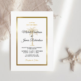 Invitation Mariage Moderne Élégant Arbre à Palmes Blanc Or No