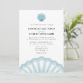 Invitation Mariage moderne Elegant Beach Blue Shell (Debout devant)