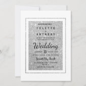 Invitation Mariage moderne élégant blanc argent parties scint (Devant)