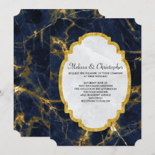 Invitation Mariage Moderne Élégant Bleu Nuit et Or
