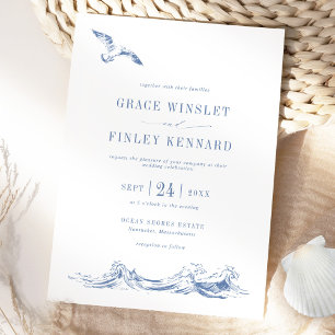 Invitation Mariage Moderne Élégant Bord de Mer Côté Bleu