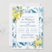Invitation Mariage Moderne Élégant Carrelage Bleu et Citron (Devant)