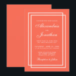 Invitation Mariage moderne élégant Corail et cadres blancs<br><div class="desc">Moderne Elegant Mariage géométrique simple Coral et blanc Invitation Card</div>