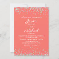 Mariage Moderne Élégant Corail Paillettes Argentée