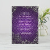 Invitation mariage moderne élégant damas violet (Debout devant)