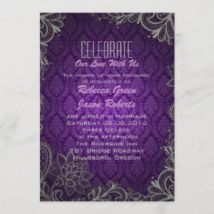 Invitation mariage moderne élégant damas violet