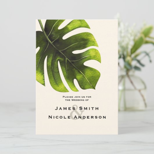 Invitation Mariage Moderne Élégant d'Été à Feuille de Palmier (Debout devant)
