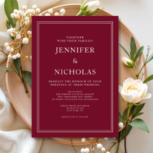 Invitation Mariage Moderne Élégant Formel Rouge Bourgogne