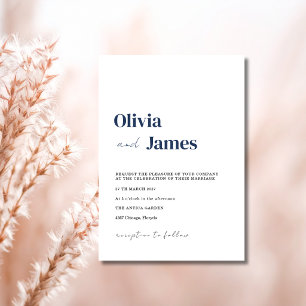 Invitation Mariage Moderne Élégant Minimaliste Bleu Marine