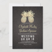 Invitation Mariage moderne Élégant Noir Or Ananas Couple (Devant)