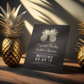 Invitation Mariage moderne Élégant Noir Or Ananas Couple