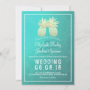 Invitation Mariage moderne Élégant Or Huile d'ananas Couple