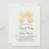 Invitation Mariage moderne Élégant Or Huile d'ananas Couple (Devant)