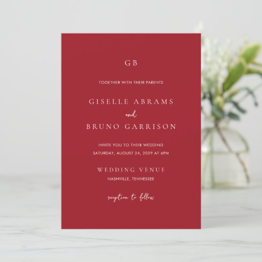 Invitation Mariage Moderne Élégant Rouge Rubis (Debout devant)