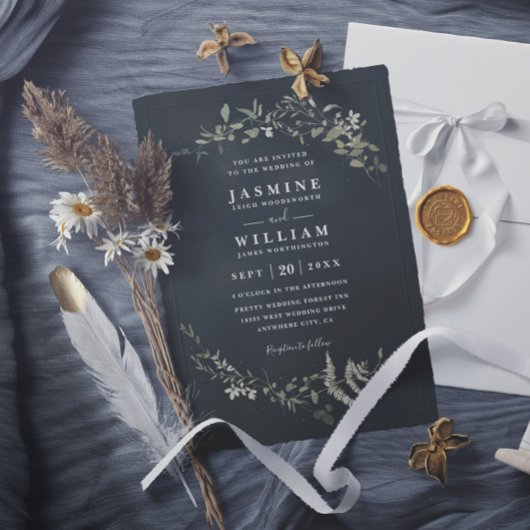 Invitation Mariage Moderne Élégant Rustique avec Feuillage Cr