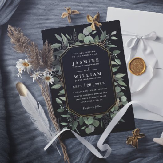 Invitation Mariage Moderne Élégant Rustique avec Verdure d'Eu