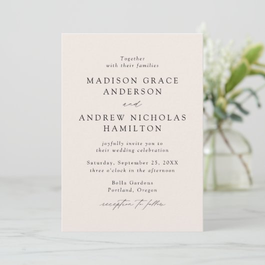 Invitation Mariage moderne élégant Script Cream (Debout devant)