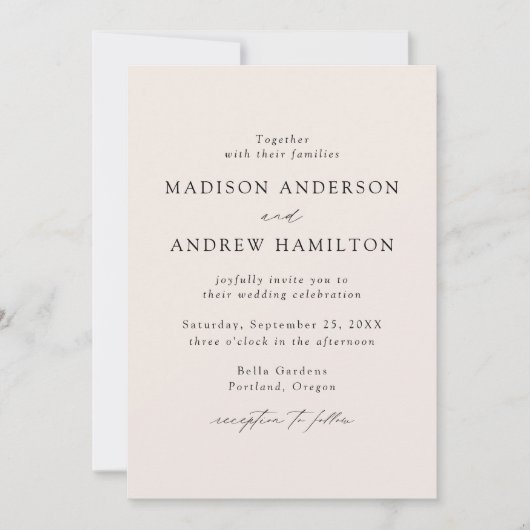 Invitation Mariage moderne élégant Script Cream (Devant)