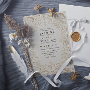 Invitation Mariage Moderne Élégant Vintage Relief Baroque