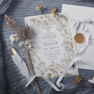 Invitation Mariage Moderne Élégant Vintage Relief Baroque