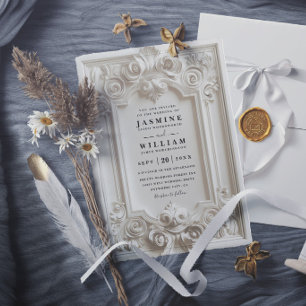 Invitation Mariage Moderne Élégant Vintage Relief Baroque